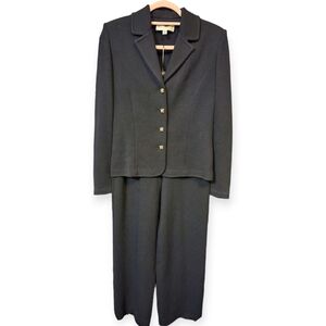 St. John Santana Black 2 Piece Set Knit Blazer and High Rise Straight Le…